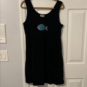 Black Sleeveless Dress with Blue Fish Design